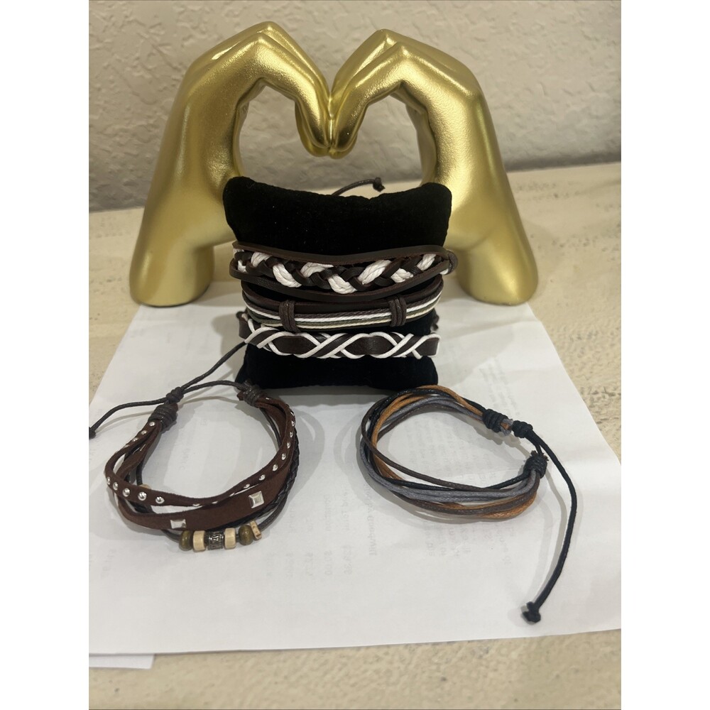 Leather Adjustable Bracelets Set Of 5